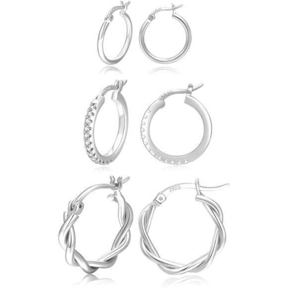 Gold Hoop Earrings for Women Sterling Silver Post Small Gold Hoop - Picture 1 of 7